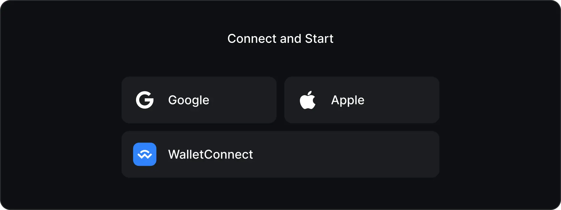 botões de login connect e start