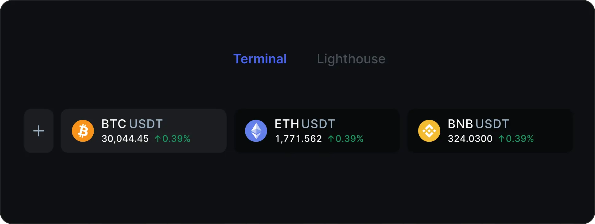 captura de tela do app com cartões de preços de cripto