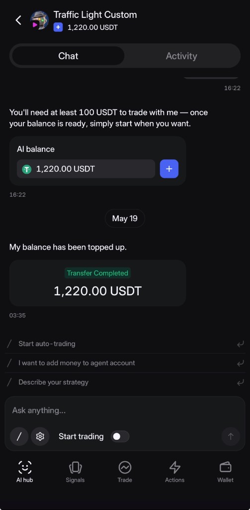 Auto-trading launch screen